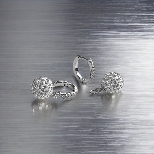 Kristallipallo - ja rengas korvakoru - 2 IN ONE