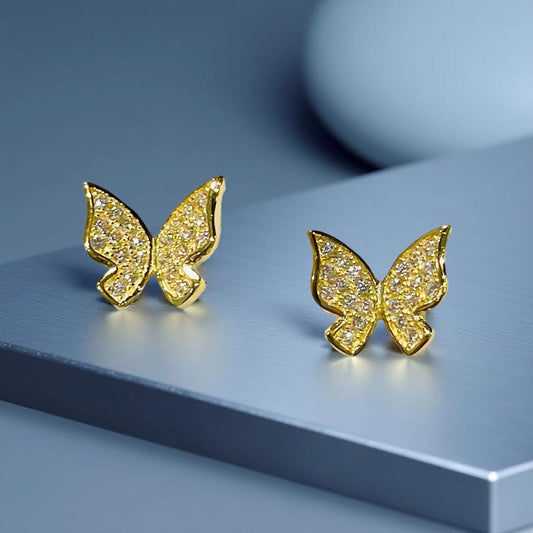 Perhonen nappikorvakorut - kullattu hopea