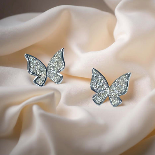 Perhonen nappikorvakorut - hopea