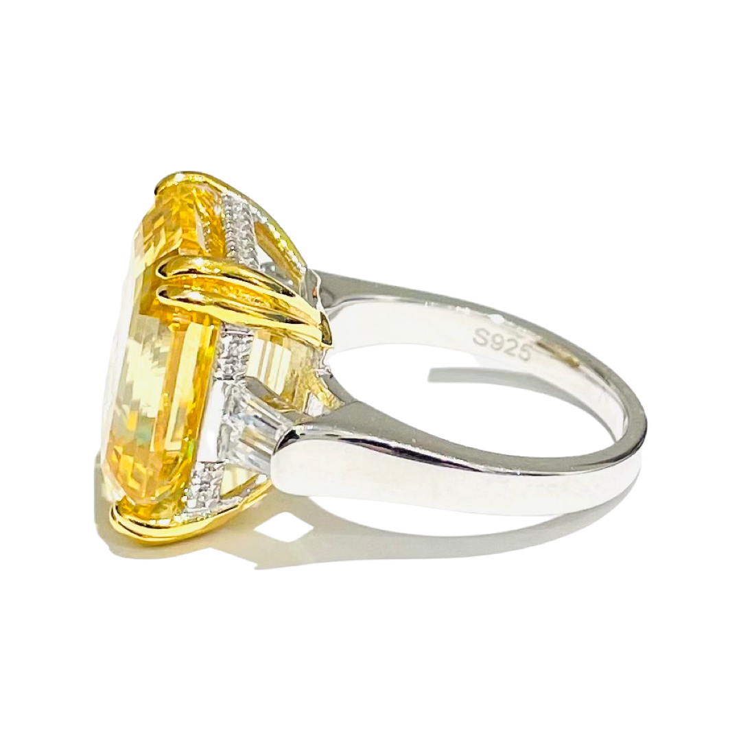 Fancy yellow ascher-cut ring 16x14