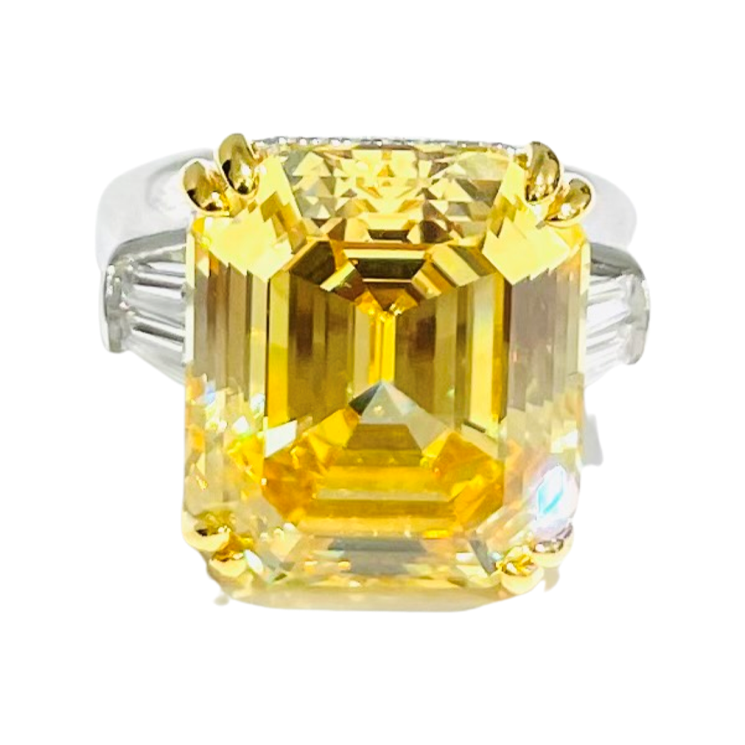 Fancy yellow ascher-cut ring 16x14