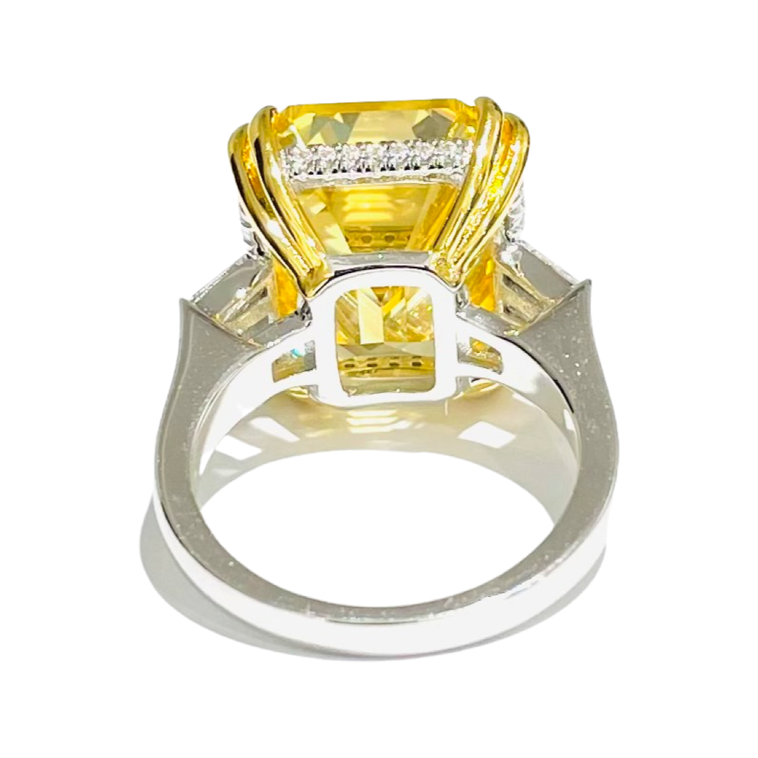 Fancy yellow ascher-cut ring 16x14