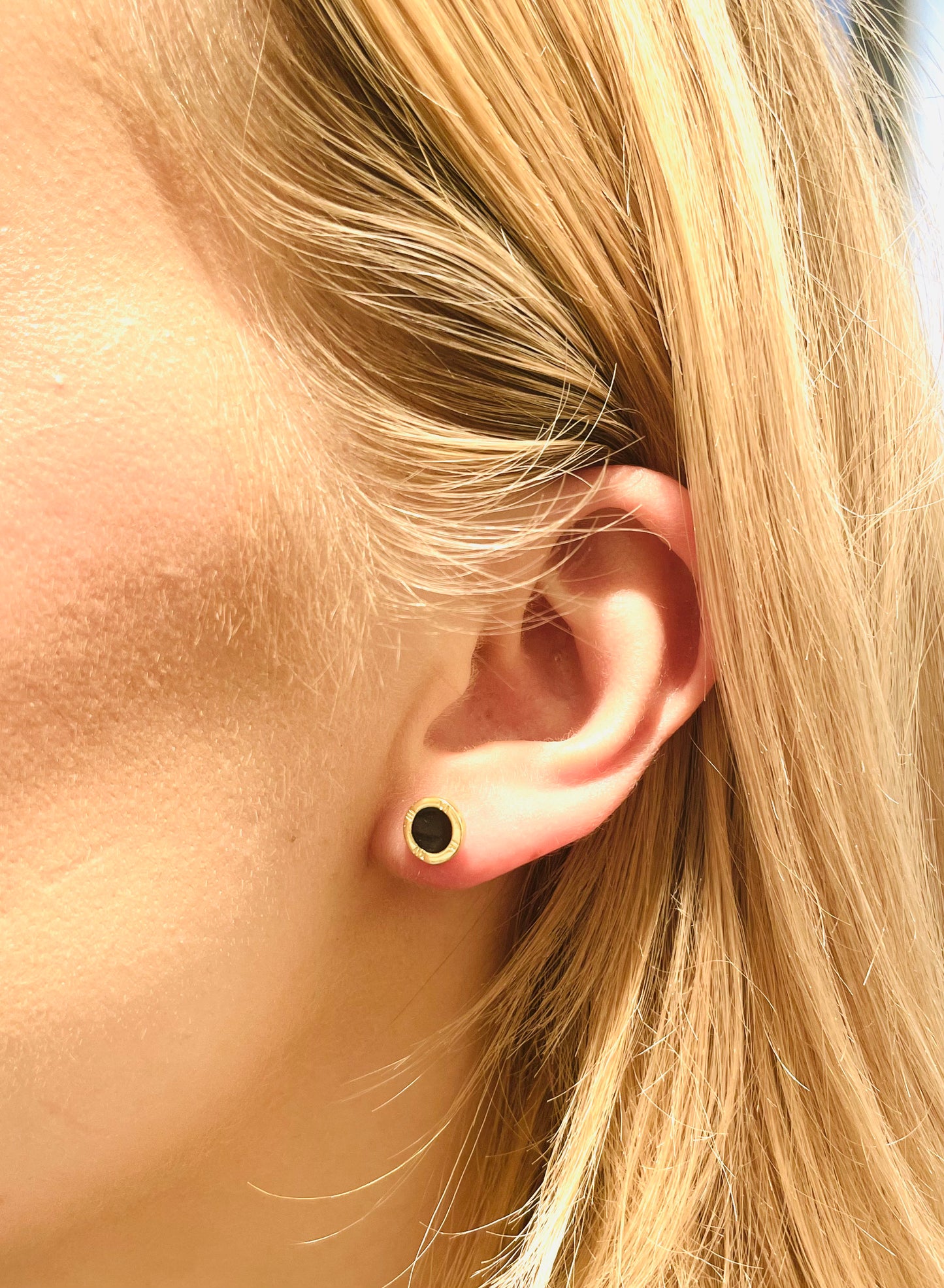 Small silver black coin earring