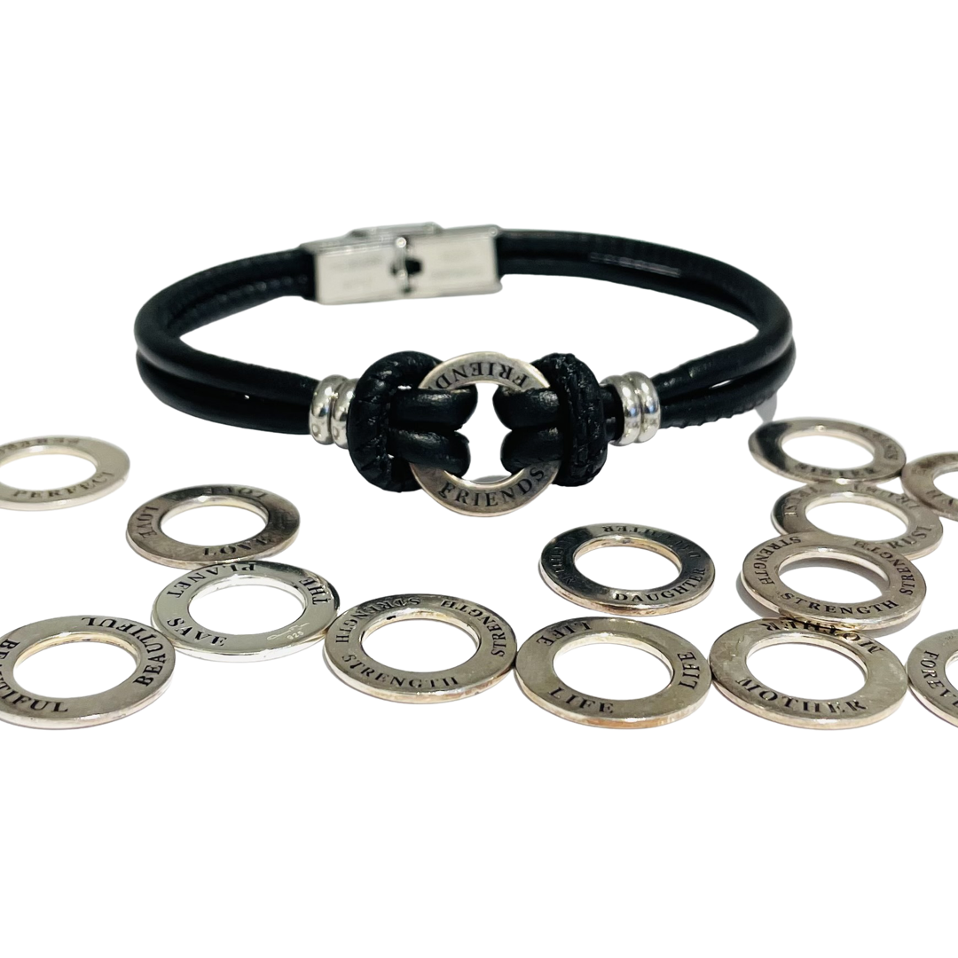 Affirmation Siver-Steel-Leather bracelet MINI